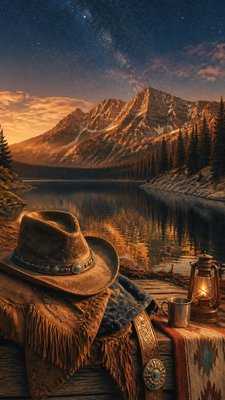 a tranquil mountain lake beneath a starry night sky, no people, no text