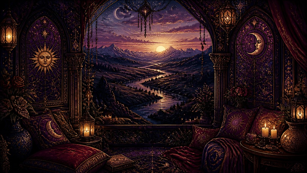 a vast valley with a river winding toward distant mountains at sunrise, no people, no text