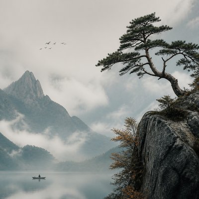 wide landscape with natural scenery — Elegant Asymmetry Art Style