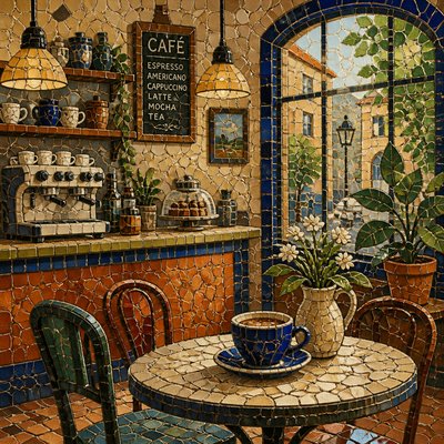 cozy cafe interior with warm lighting