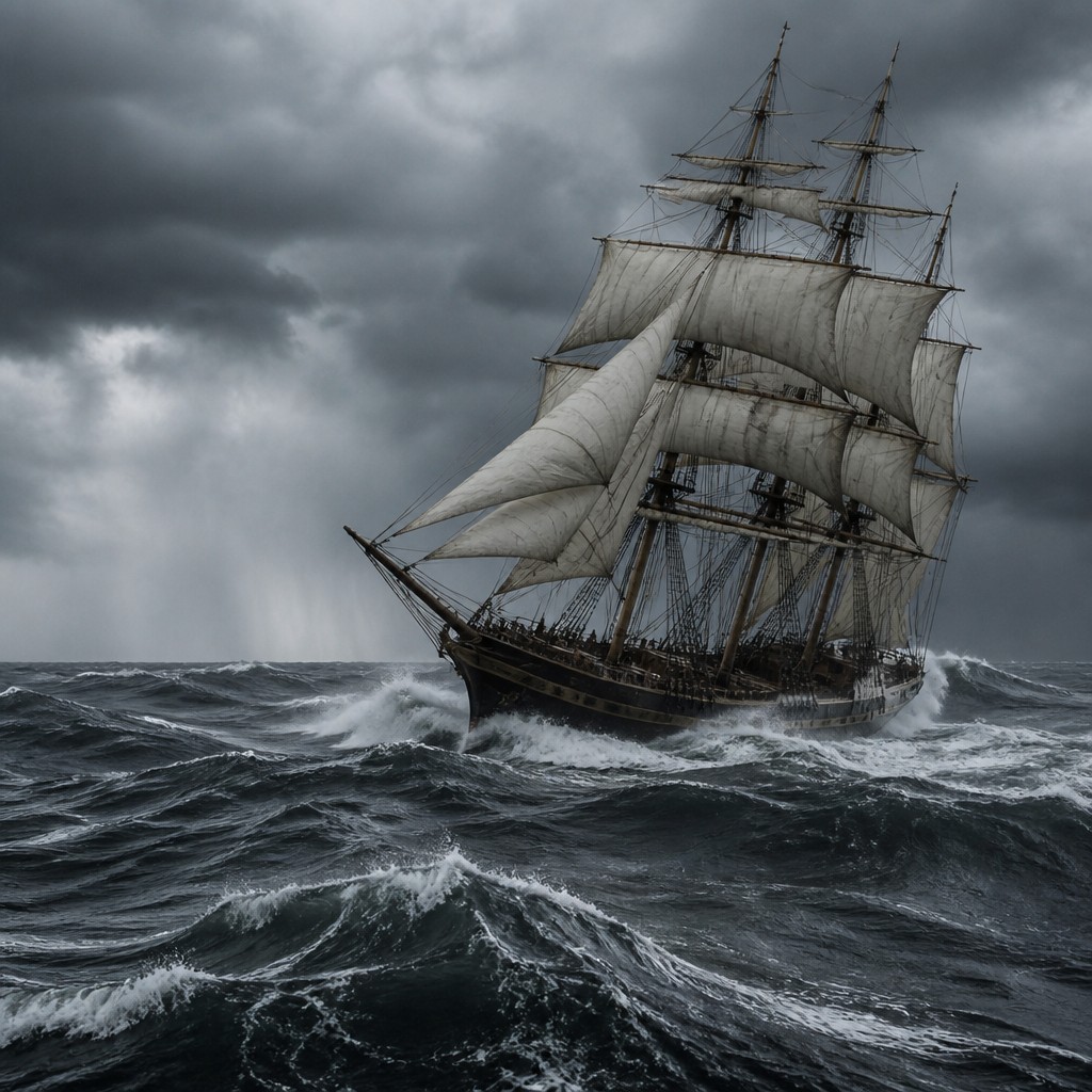 sailing ship on a stormy sea