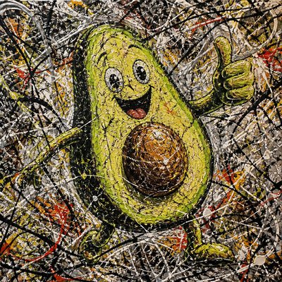 a happy avocado character giving a thumbs up, bold readable design on a plain background, no text