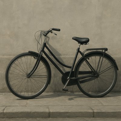 bicyle resting against a wall