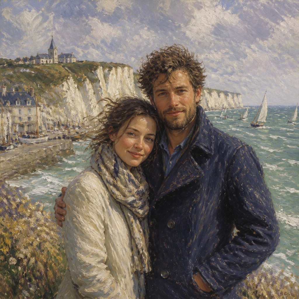 portrait of two people together — Normandy Coast Art Style