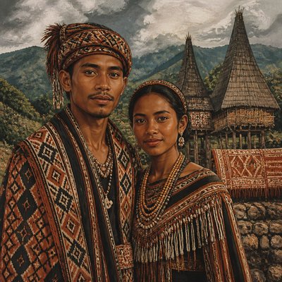 portrait of two people together — Timorese Art Style