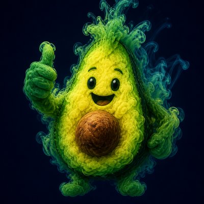 a happy avocado character giving a thumbs up, bold readable design on a plain background, no text