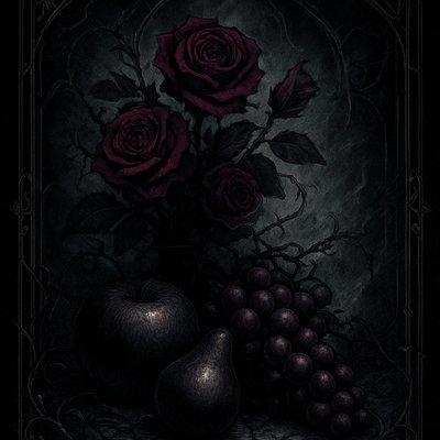 still life arrangement of fruits and flowers