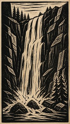 towering waterfall cascading down a cliff
