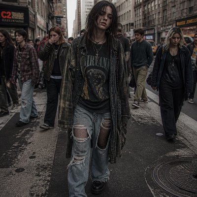 urban street with city activity — Grunge Fashion Style