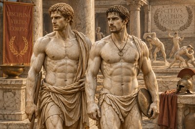 a statue of two men standing next to each other