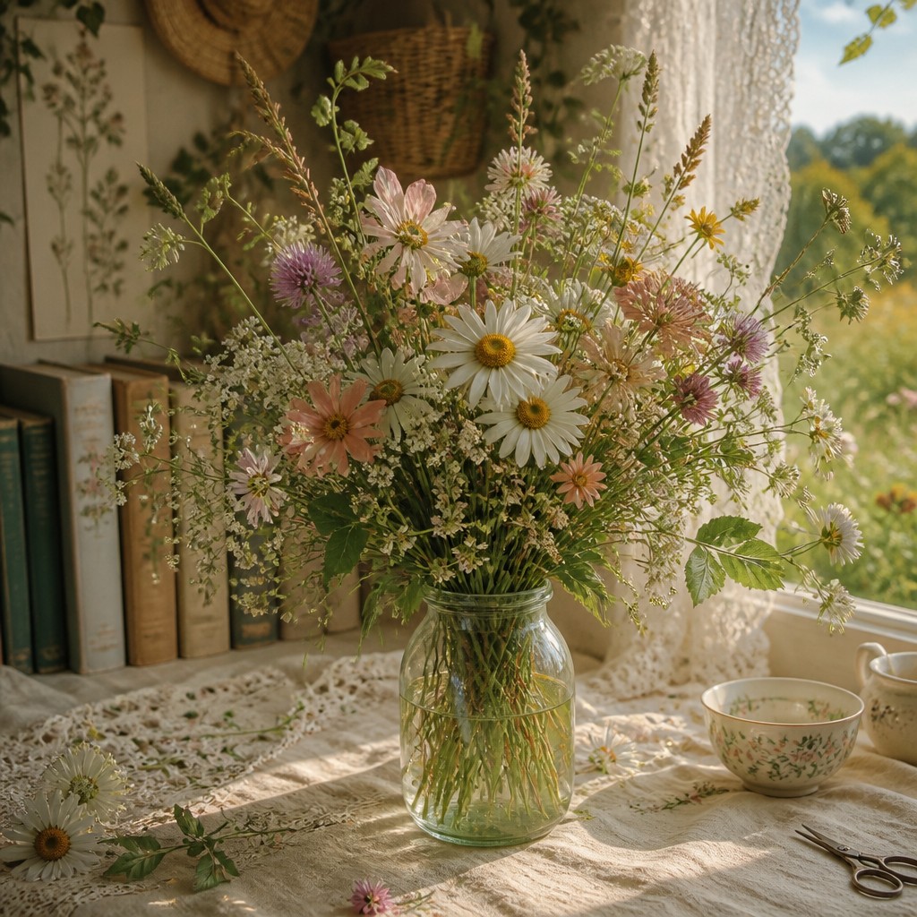 bouquet of flowers in a glass vase — Cottagecore Aesthetic