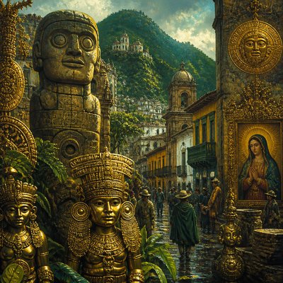 urban street with city activity — Colombian Art Style