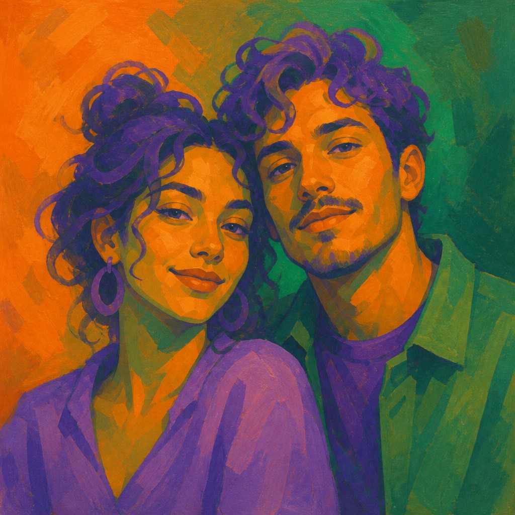 portrait of two people together — Secondary Colors Art Style