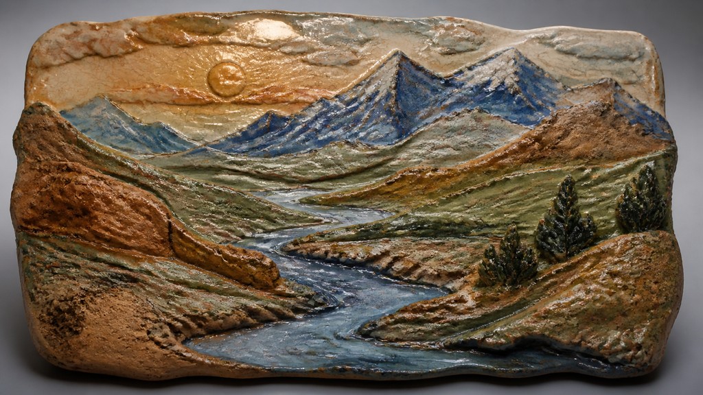 a vast valley with a river winding toward distant mountains at sunrise, no people, no text