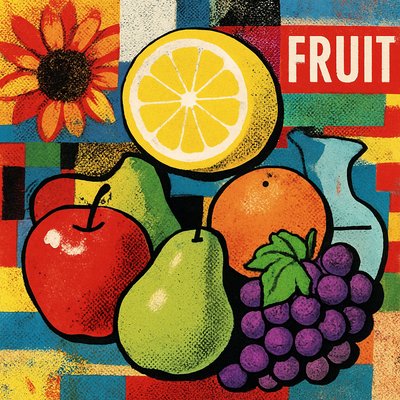 still life arrangement of fruits and flowers