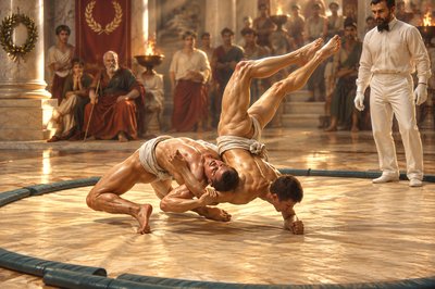 a man doing a handstand on the floor in front of a crowd