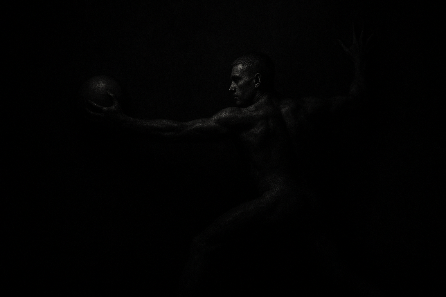 a man holding a ball in the dark