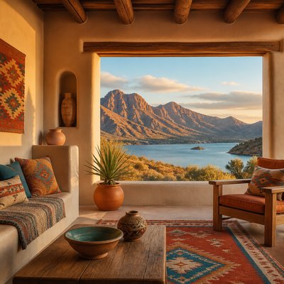 serene landscape with mountains and water