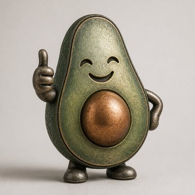 a happy avocado character giving a thumbs up, bold readable design on a plain background, no text