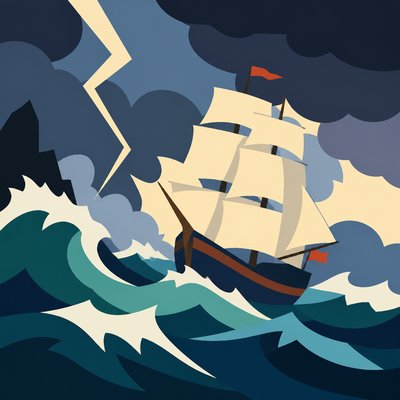 sailing ship on a stormy sea