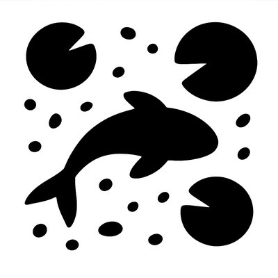 A koi pond seen from above, orange and white koi fish swimming among lily pads, clear water with subtle ripples, fallen cherry blossom petals floating on the surface, dappled sunlight