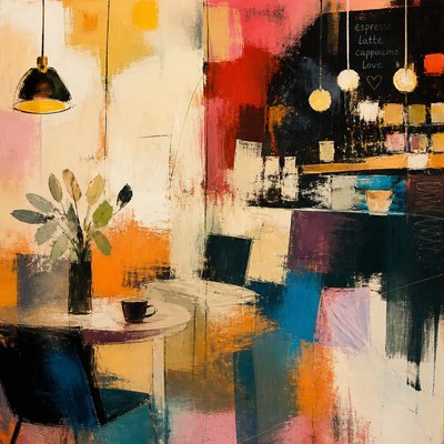 cozy cafe interior with warm lighting