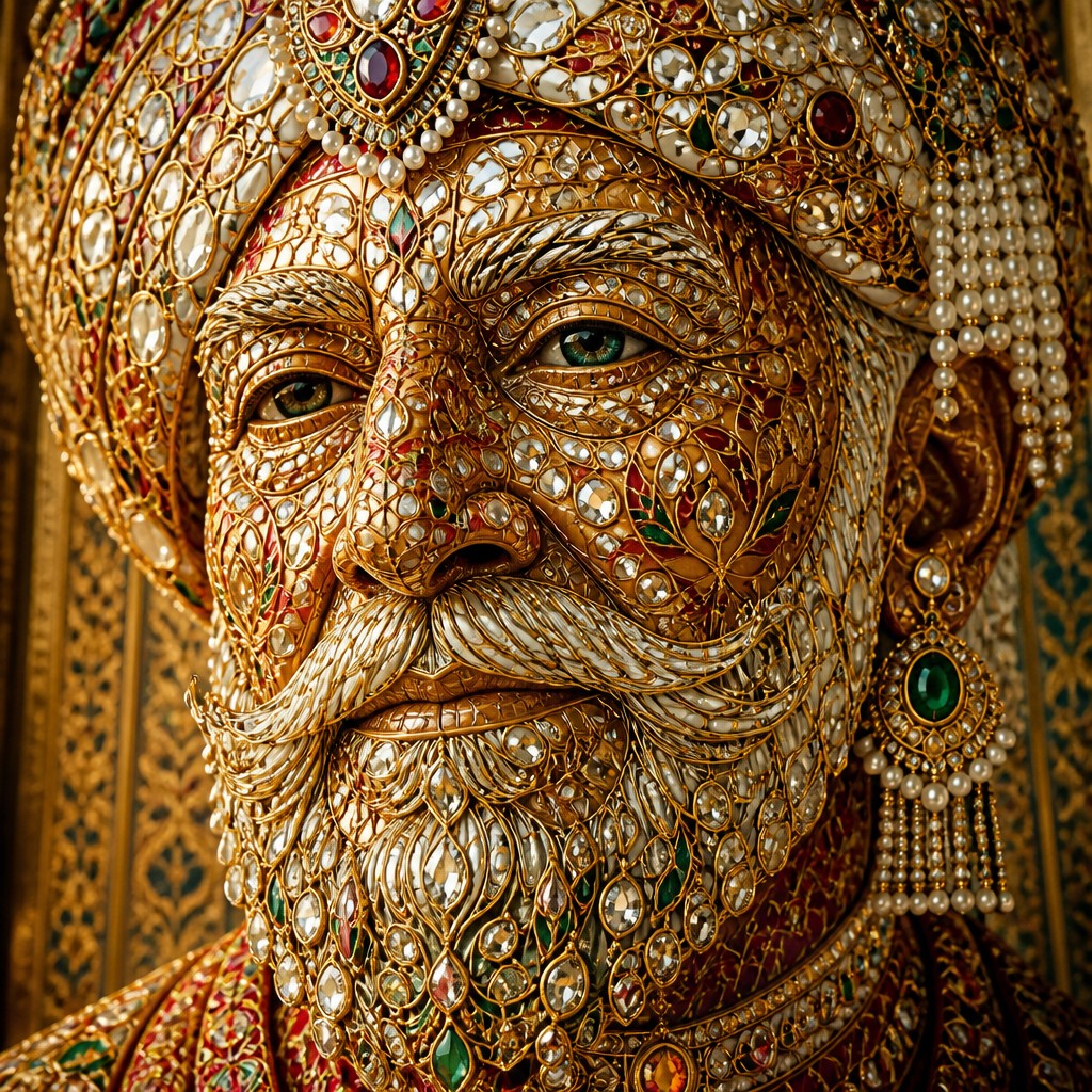 close-up portrait of an elderly person with expressive weathered features — Mughal Jewelry Design
