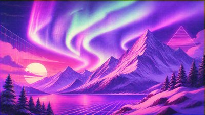 a flowing aurora over snowy peaks, wide sweeping composition, no people, no text