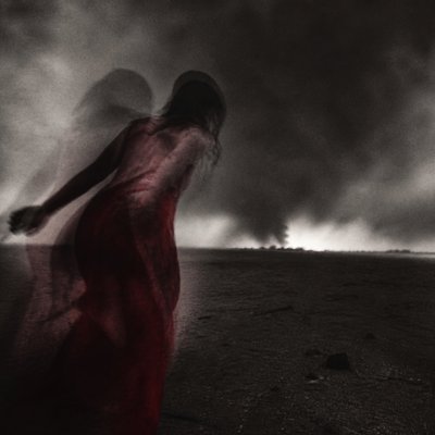 a solitary figure walking toward a glowing horizon across an empty plain, moody atmosphere, no text or lettering