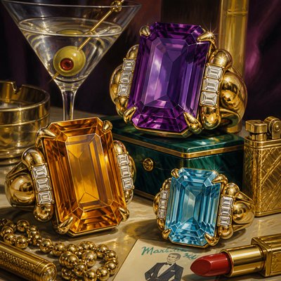 still life with everyday objects — Cocktail Ring Era Jewelry Style