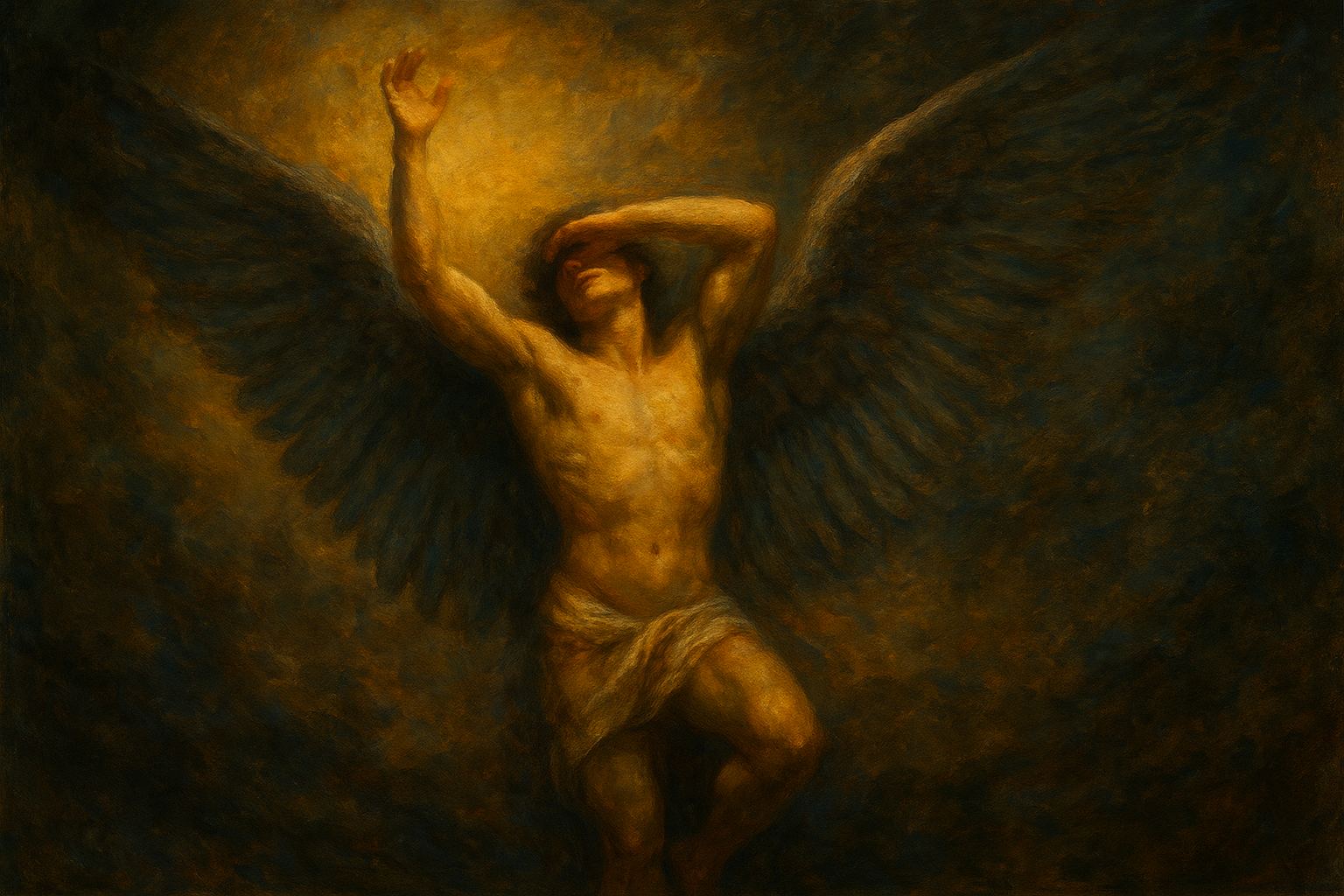 a painting of a man with wings on his body