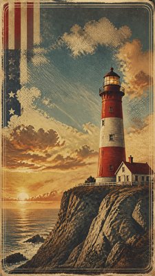 a lone lighthouse on a cliff at dusk under a dramatic sky, no text or lettering