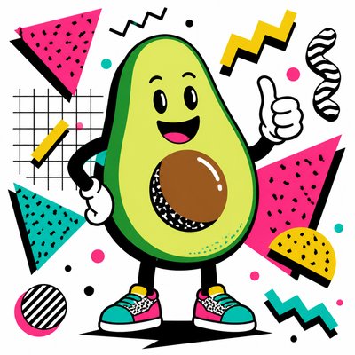 a happy avocado character giving a thumbs up, bold readable design on a plain background, no text