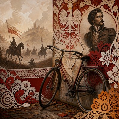 bicyle resting against a wall — Polish Art Style