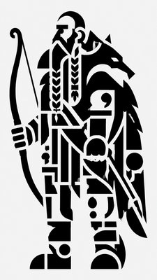 full-body original character: a dwarven ranger with a braided auburn beard, worn leather armor, a longbow and a wolf-pelt cloak, neutral background, no text