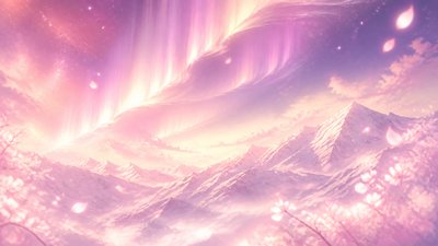 a flowing aurora over snowy peaks, wide sweeping composition, no people, no text