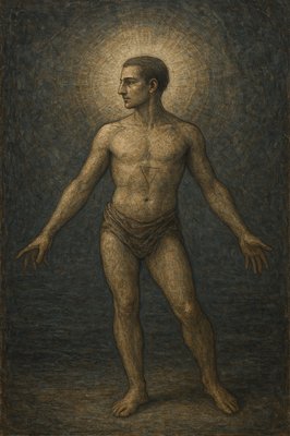 a drawing of a man with his arms outstretched