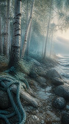a serene birch forest in soft morning light, no people, no text