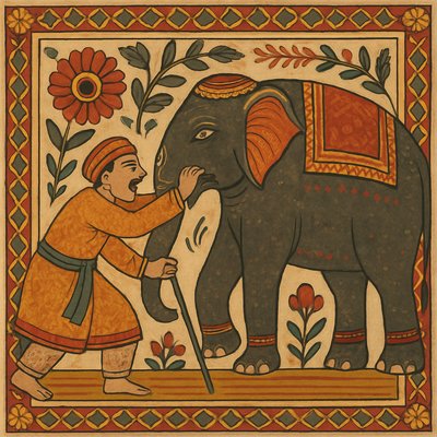 The first approached the elephant and happening to fall against his broad and study side at once began to bawl, God bless me but the elephant is very like a wall. Show a blind man falling against the side of the elephant.