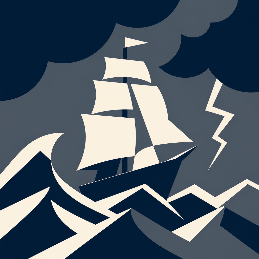 sailing ship on a stormy sea