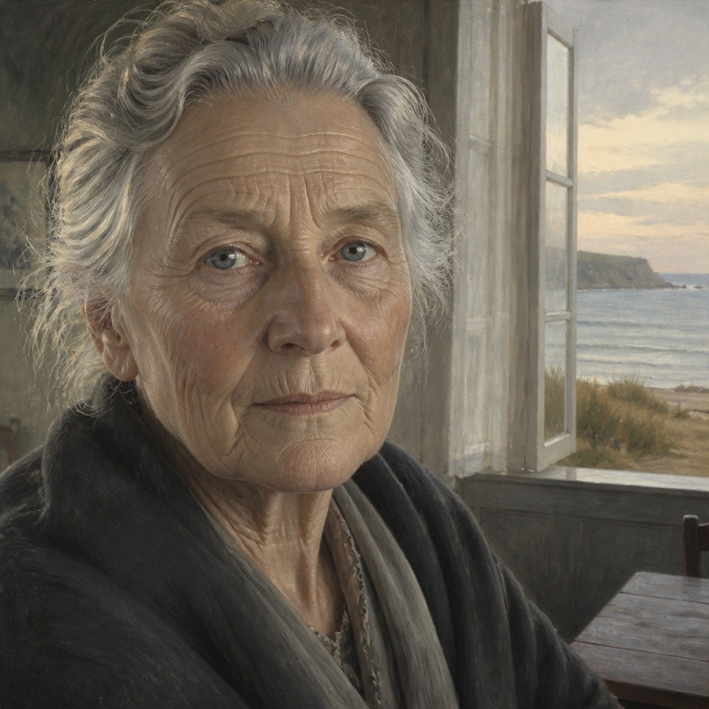 close-up portrait of an elderly person with expressive weathered features — Danish Art Style