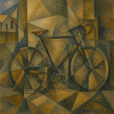 bicyle resting against a wall — Proto-Cubism Art Style