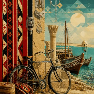 bicyle resting against a wall — Kuwaiti Art Style