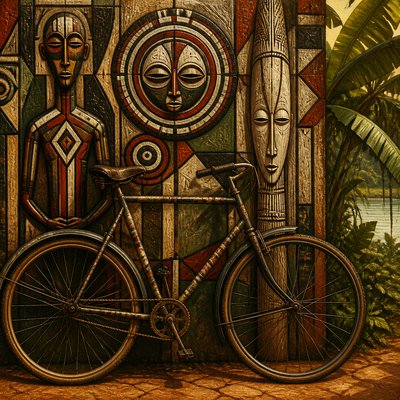bicyle resting against a wall — Congo Art Style