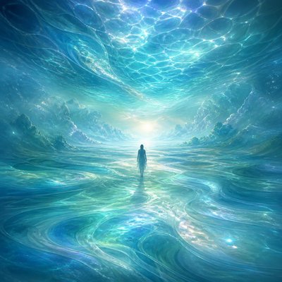 a solitary figure walking toward a glowing horizon across an empty plain, moody atmosphere, no text or lettering