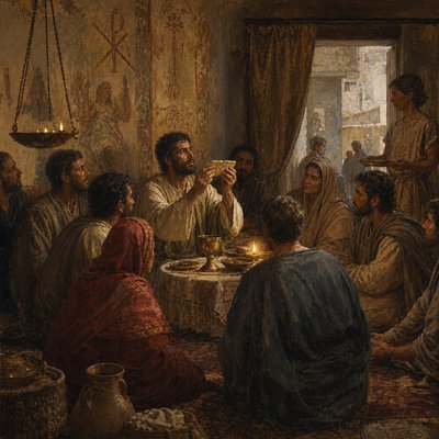 early 2nd century Christian celebration of the eucharist in a house church in Dura Europos