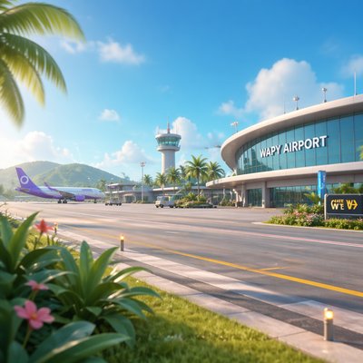 side view airport tropical background, no characters