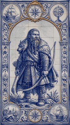 full-body original character: a dwarven ranger with a braided auburn beard, worn leather armor, a longbow and a wolf-pelt cloak, neutral background, no text