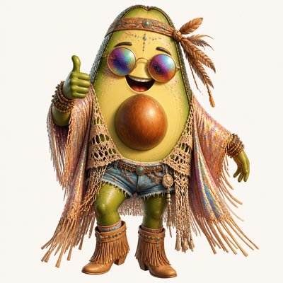 a happy avocado character giving a thumbs up, bold readable design on a plain background, no text