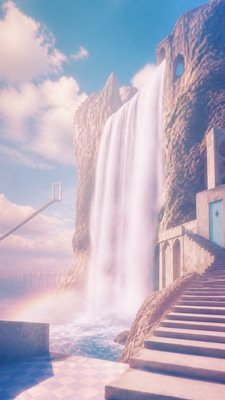 towering waterfall cascading down a cliff